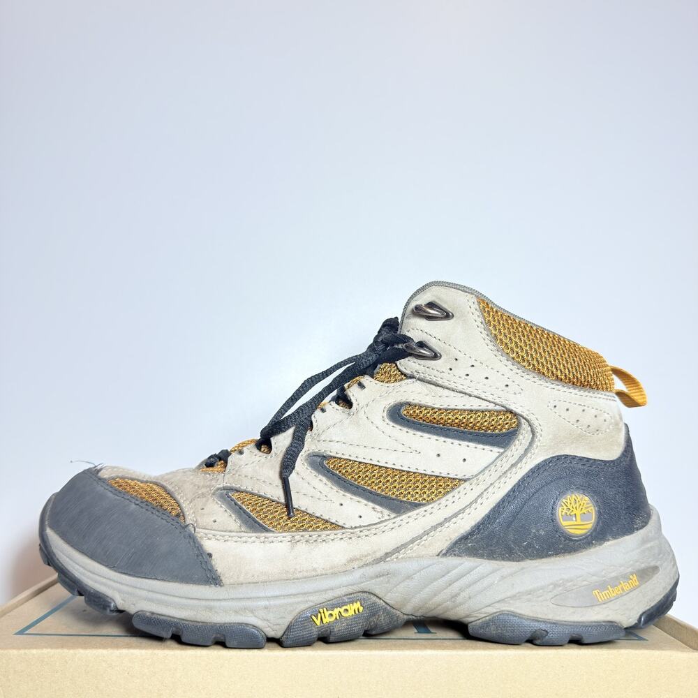 Timberland Ledge Mid Mens Hiking Boots Gray Tan Suede Vibram Trail Shoes Size 11